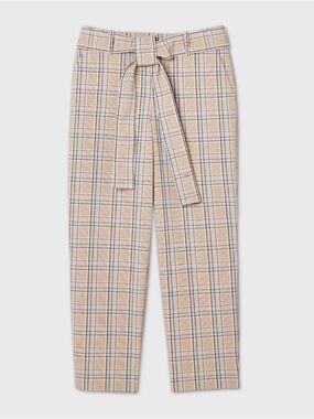 a new day Tan Plaid High-Rise Tie-Waist Straight-Leg Pants